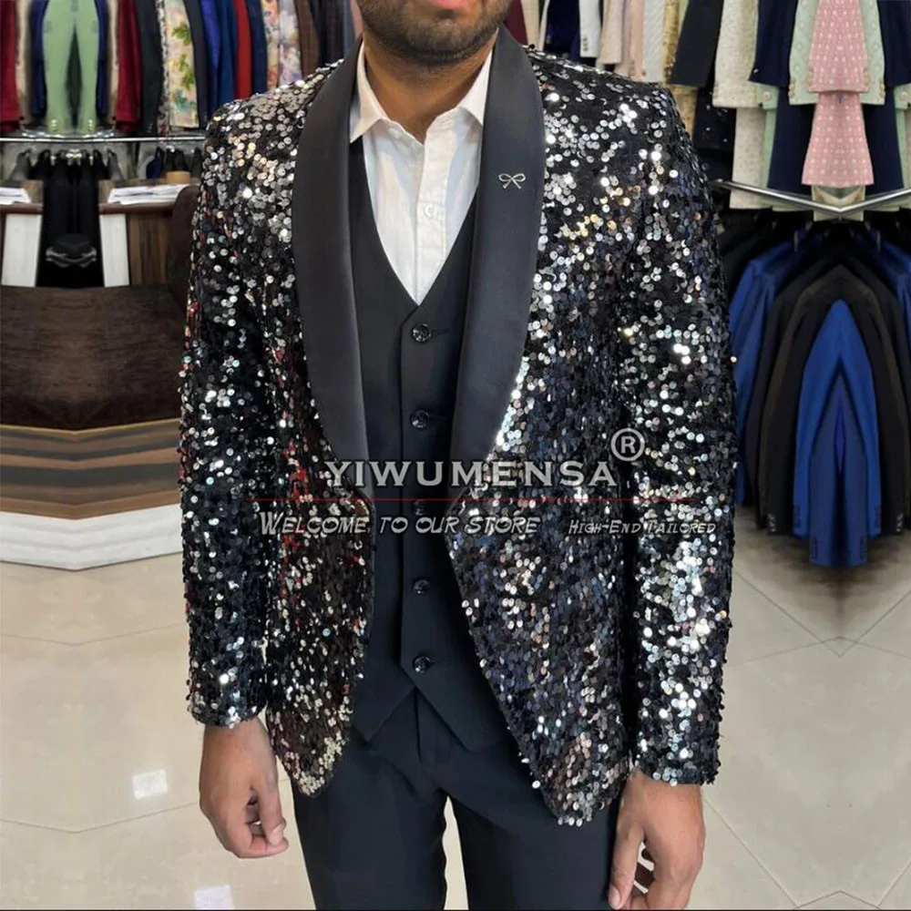 Elegant Sequins Suits Men For Wedding Tailored Groom Tuxedo Sparkly Jacket Vest Pants 3 Pieces Male Fashion Business Prom Blazer
Elegant Sequins Suits Men For Wedding Tailored Groom Tuxedo Sparkly Jacket Vest Pants 3 Pieces Male Fashion Business Prom Blazer
