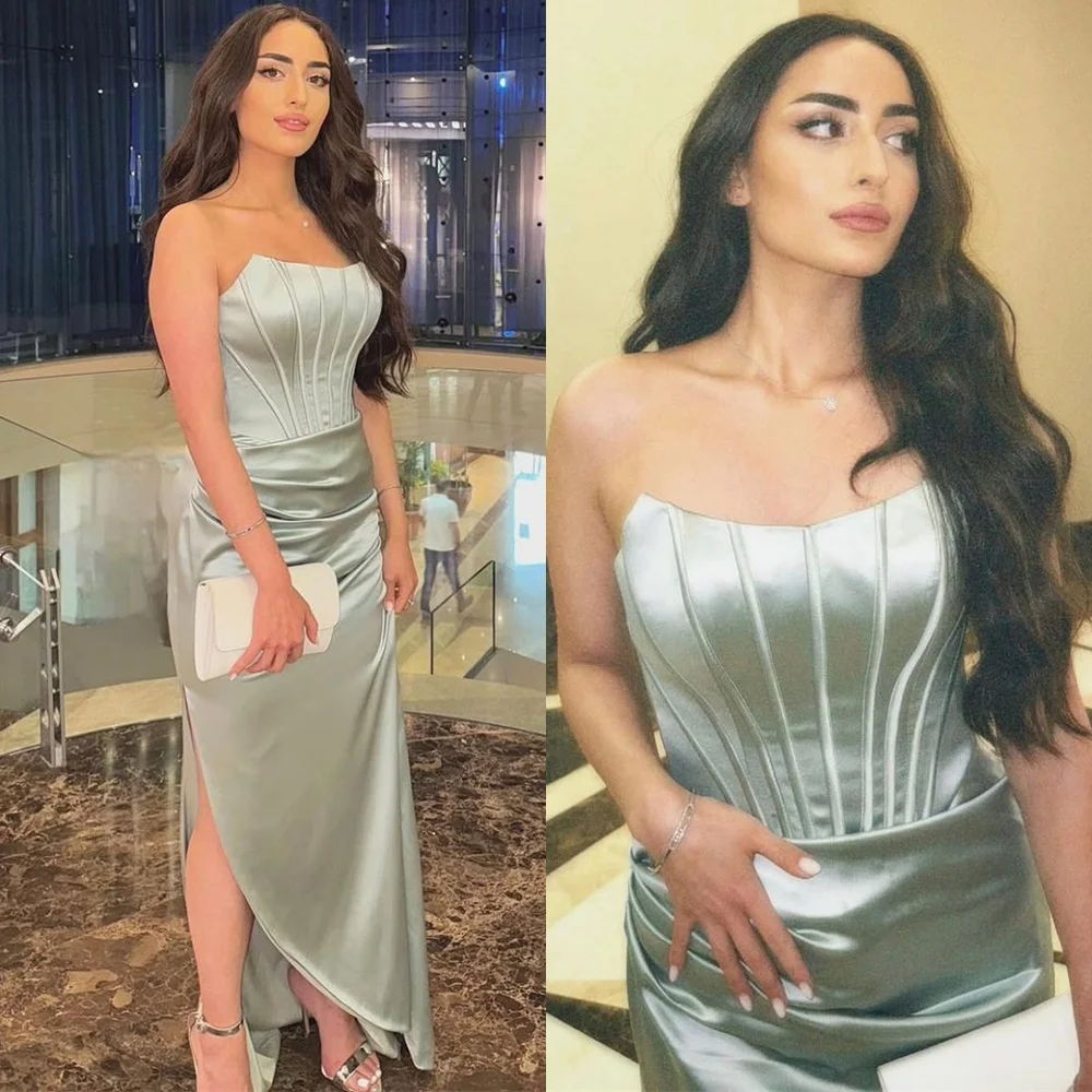 Customized Elegant Satin Evening Dress Modern Strapless Sleeveless Homecoming Dresses Classic Sweep Train Vestido De Festa
Customized Elegant Satin Evening Dress Modern Strapless Sleeveless Homecoming Dresses Classic Sweep Train Vestido De Festa