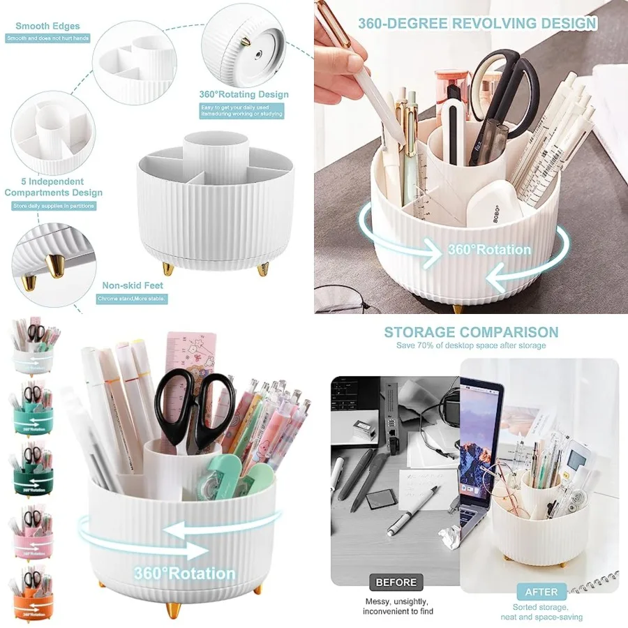 Pencil Holder For Desk, 5 Slots 360°Degree Rotating Desk Organizers And Accessories, Desktop Storage Stationery Supplies Organi
Pencil Holder For Desk, 5 Slots 360°Degree Rotating Desk Organizers And Accessories, Desktop Storage Stationery Supplies Organi
