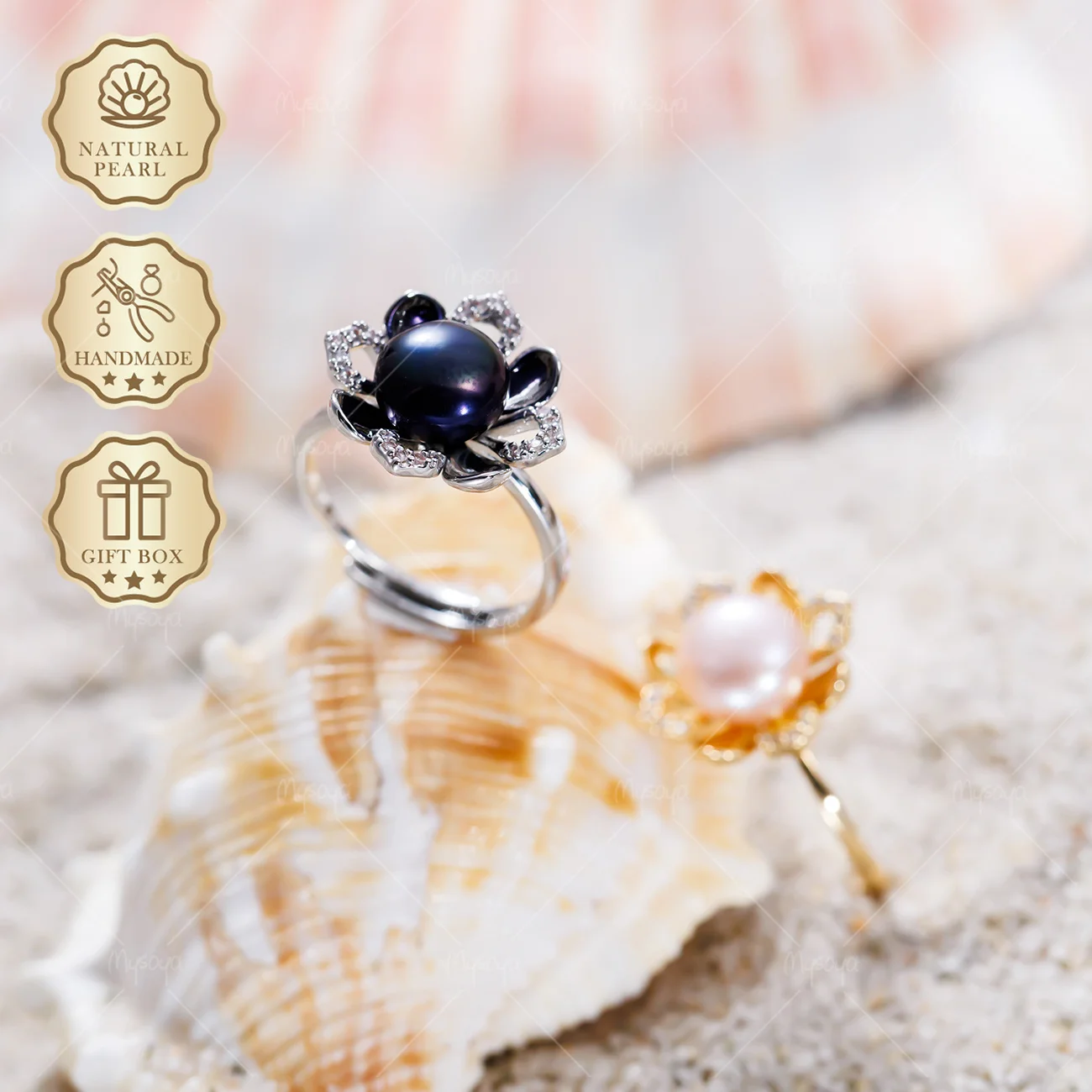 MYSOYA 8-9mm White/Black Freshwater Pearl Open Ring Gold/Silver Flower CZ Ring, Gift Box, Birthday & Mother's Day S485
MYSOYA 8-9mm White/Black Freshwater Pearl Open Ring Gold/Silver Flower CZ Ring, Gift Box, Birthday & Mother's Day S485