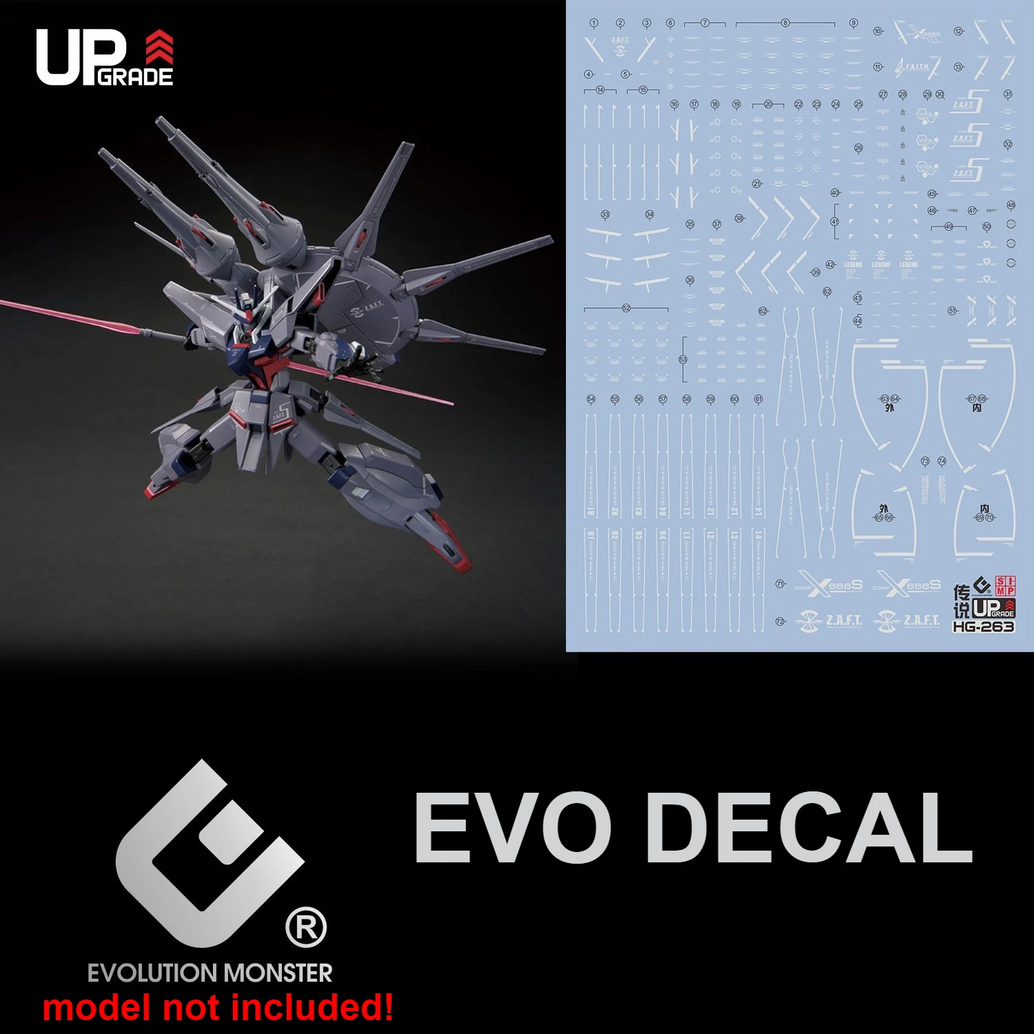 EVO HG-263 High Precision Fluorescent Water Slide Decals For HG ZGMF-X666S Legend SEED DESTINY DIY Model Upgrade Accessories
EVO HG-263 High Precision Fluorescent Water Slide Decals For HG ZGMF-X666S Legend SEED DESTINY DIY Model Upgrade Accessories