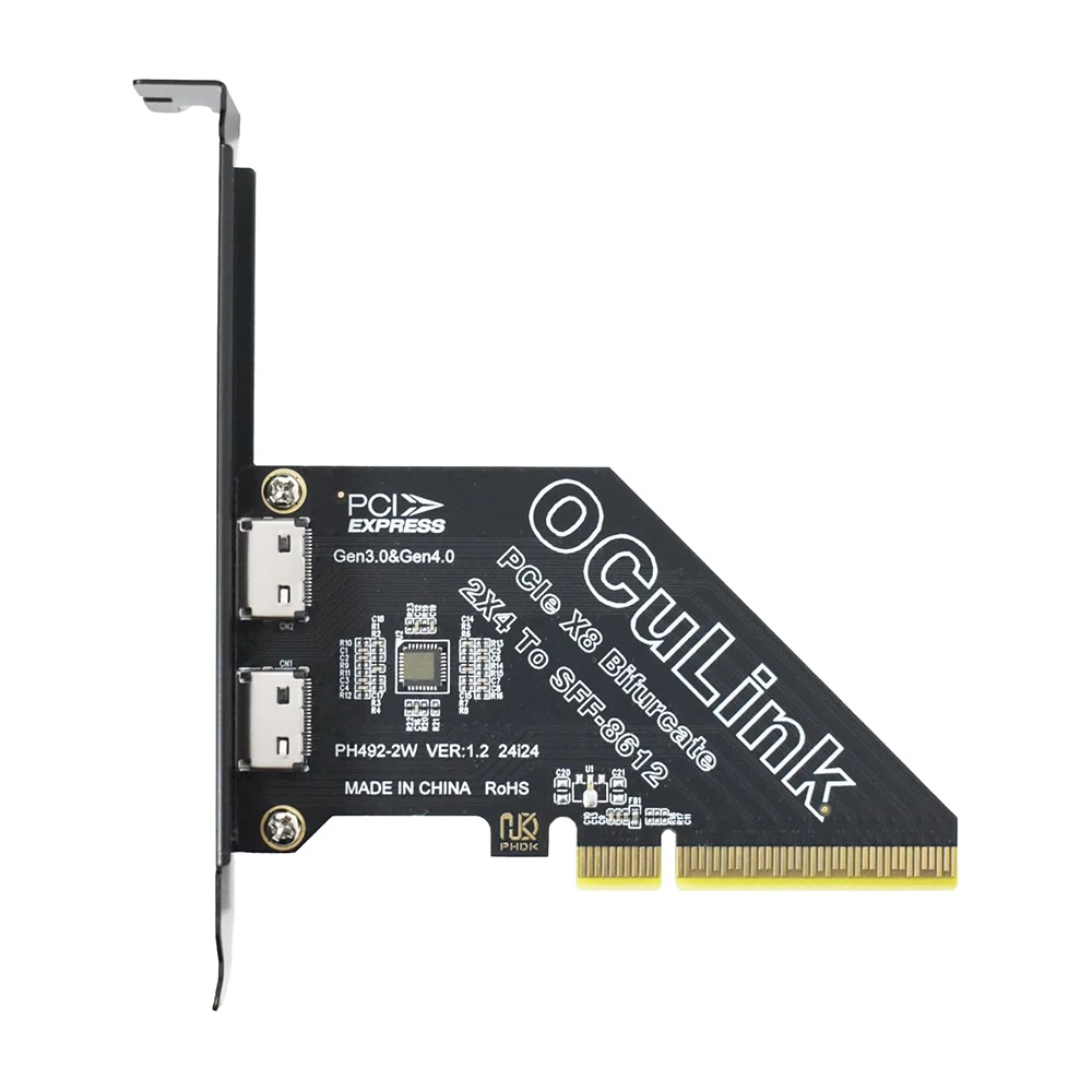 2 Port PCIe 4.0 X8 to Oculink Adapter,SFF-8611/8612 to PCI Express Expansion Card Adapter with 8cm/12cm Slot Bracket
2 Port PCIe 4.0 X8 to Oculink Adapter,SFF-8611/8612 to PCI Express Expansion Card Adapter with 8cm/12cm Slot Bracket 