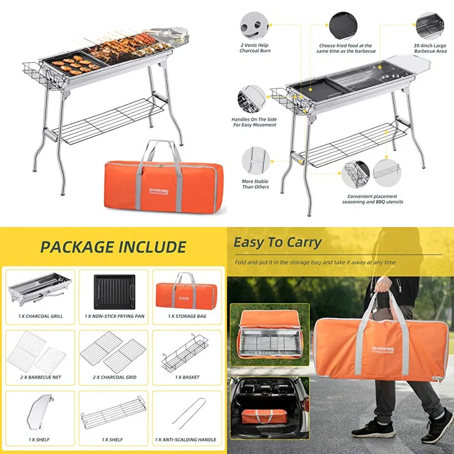 Portable Charcoal Grill, Outdoor BBQ Grill for Christmas Picnic, Thanksgiving Family Gathering and Backyard Barbecue, With Stor
Portable Charcoal Grill, Outdoor BBQ Grill for Christmas Picnic, Thanksgiving Family Gathering and Backyard Barbecue, With Stor