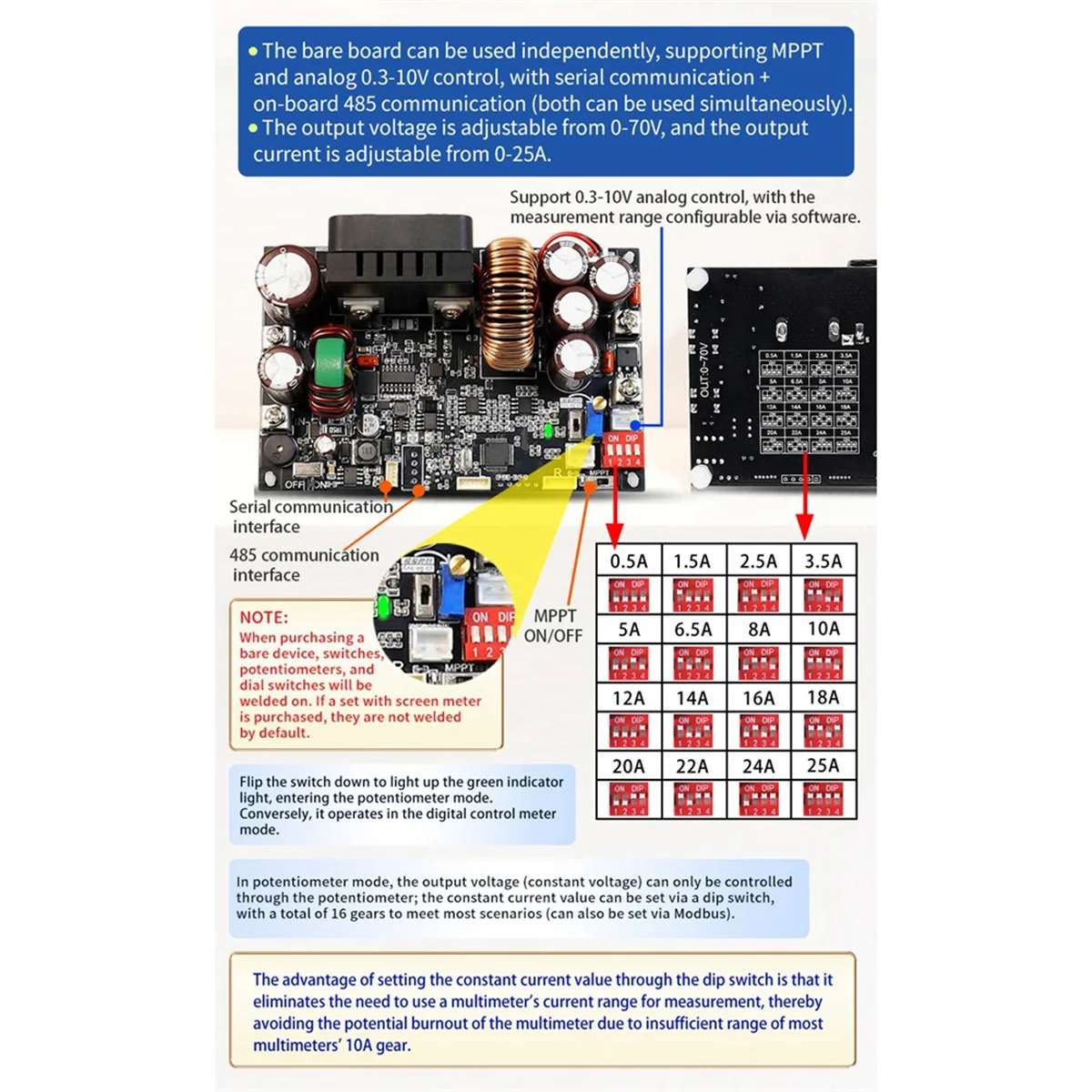 A52TXY7025 CNC DC Buck Adjustable Regulated Power Supply Constant Voltage and Constant Current Module 70V/25A/1750W
A52TXY7025 CNC DC Buck Adjustable Regulated Power Supply Constant Voltage and Constant Current Module 70V/25A/1750W