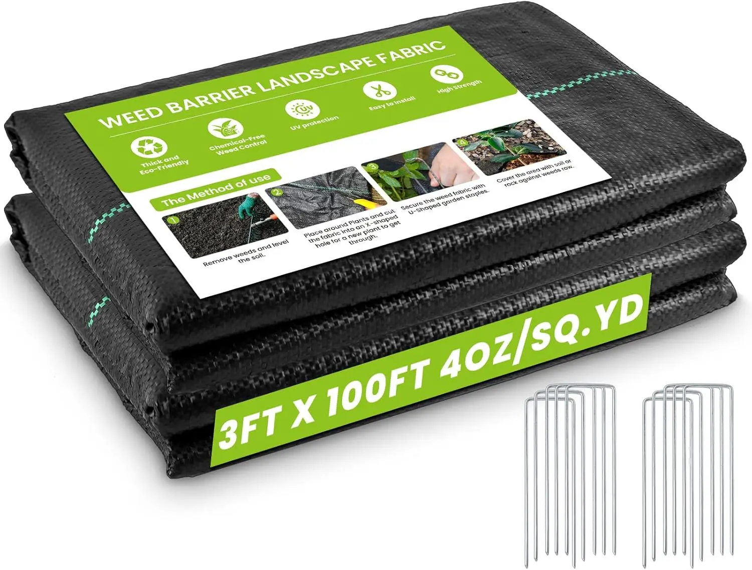 Heavy-Duty Weed Barrier Fabric, 3ftx100ft (2-Pack), 4oz Landscape Ground Cover for Gardening and Erosion Control
Heavy-Duty Weed Barrier Fabric, 3ftx100ft (2-Pack), 4oz Landscape Ground Cover for Gardening and Erosion Control