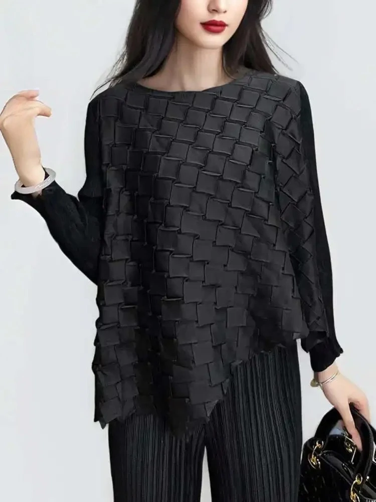 Fashion Pleated T Shirt Women Round Collar Splicing Long Sleeve Loose Casual Solid Colour Thin Tops Women Miyake 2025 Summer New
Fashion Pleated T Shirt Women Round Collar Splicing Long Sleeve Loose Casual Solid Colour Thin Tops Women Miyake 2025 Summer New