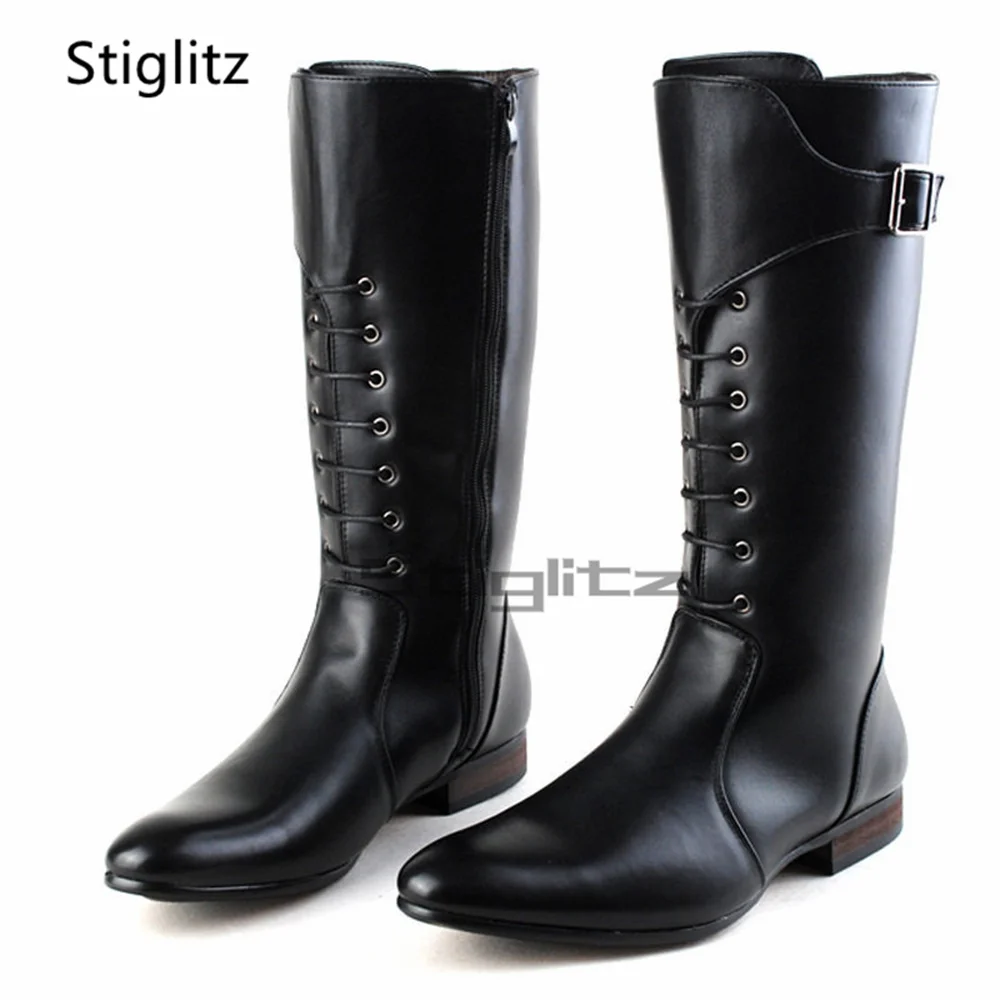 Men's British Style Lace Up Knight Boots Black Leather Knee High Long Cowboy Boots Pointy Side Zip Autumn Winter Male Shoes
Men's British Style Lace Up Knight Boots Black Leather Knee High Long Cowboy Boots Pointy Side Zip Autumn Winter Male Shoes