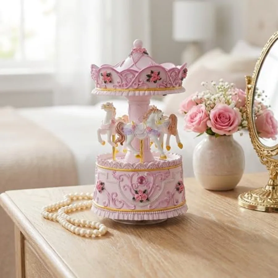 Enchanting Pink Carousel Music Box with LED Lights, Plays Castle in the Sky, Elegant Rotating Horse Figurines, for Girls, Women
Enchanting Pink Carousel Music Box with LED Lights, Plays Castle in the Sky, Elegant Rotating Horse Figurines, for Girls, Women