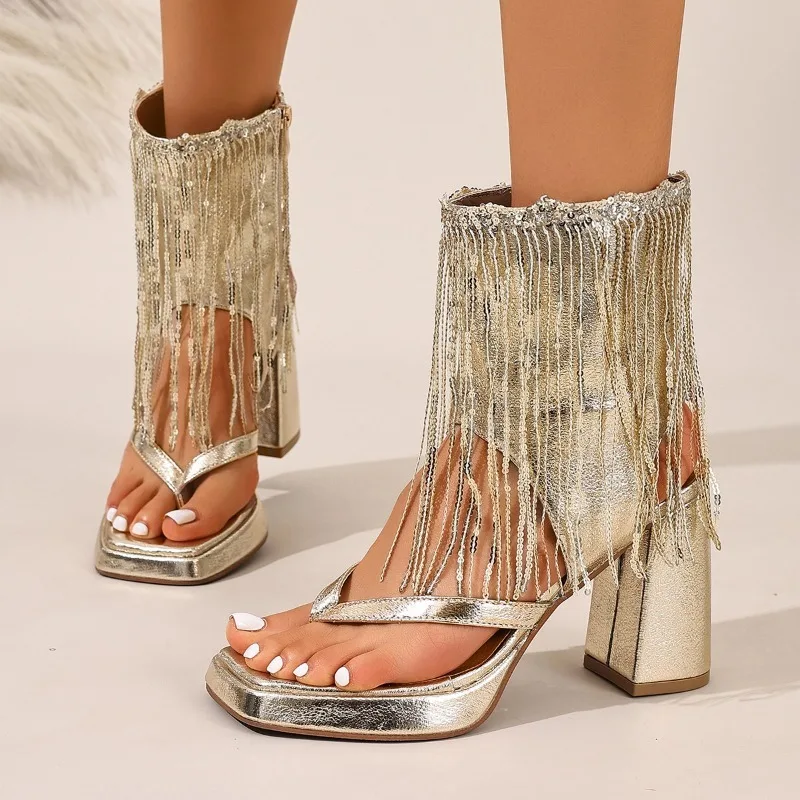 Women's Metallic Fringe Platform Sandal Boots Square Toe Side Zipper Chunky High Heel Bohemian Summer Dress Shoes
Women's Metallic Fringe Platform Sandal Boots Square Toe Side Zipper Chunky High Heel Bohemian Summer Dress Shoes