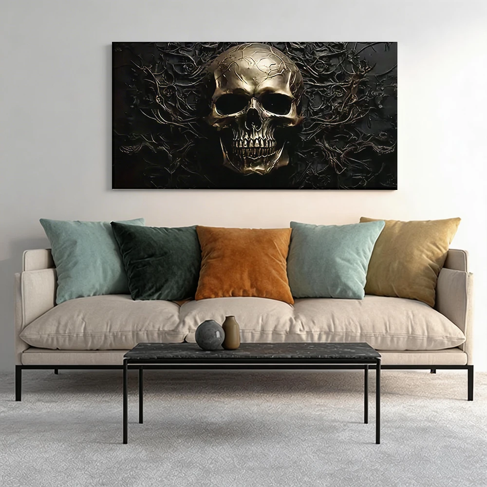 2D flat printing 1pcGolden Skull Intricate Dark Patterns Large-sized canvas painting, for corridor and bedroom decoration
2D flat printing 1pcGolden Skull Intricate Dark Patterns Large-sized canvas painting, for corridor and bedroom decoration