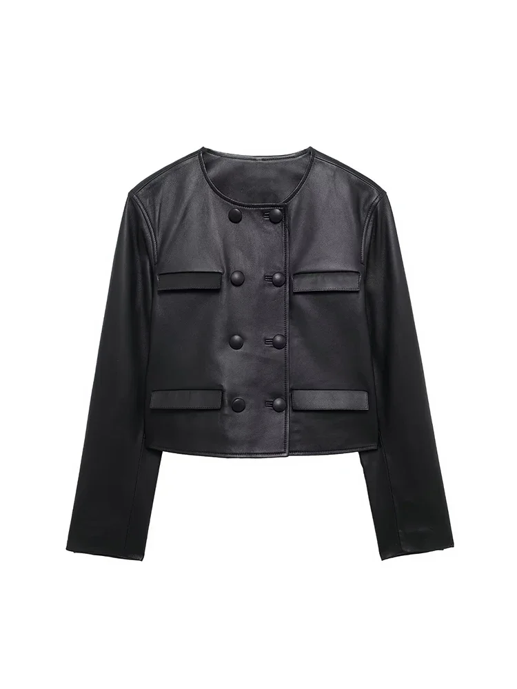 Willshela Women Fashion With Pockets PU Black Double Breasted Jackets Vintage O-Neck Long Sleeves Female Chic Lady Outfits
Willshela Women Fashion With Pockets PU Black Double Breasted Jackets Vintage O-Neck Long Sleeves Female Chic Lady Outfits