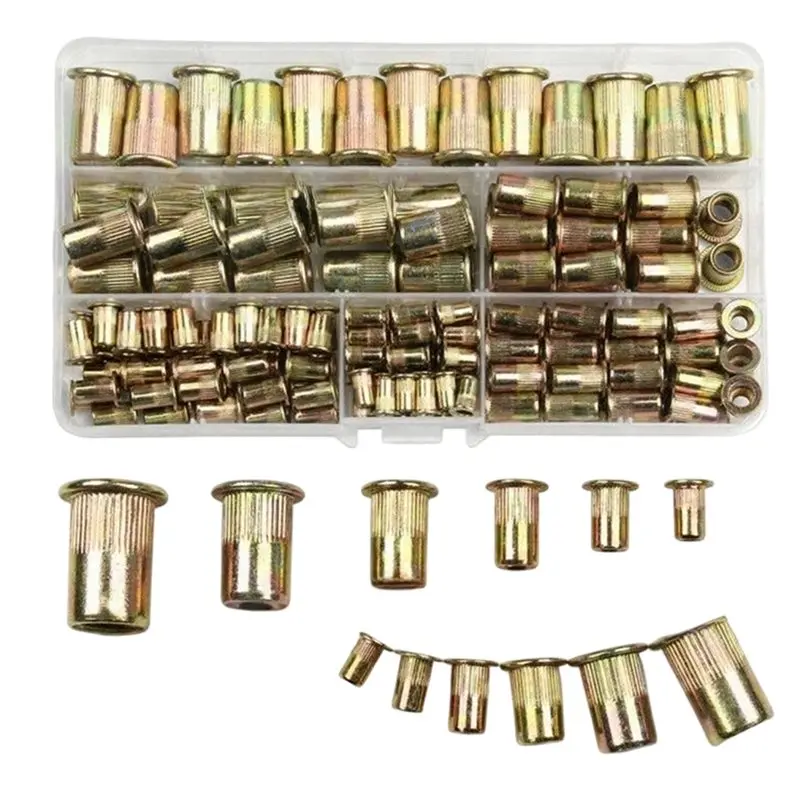 A93E-Rivet Nut Assortment Kit 175PCS Carbon Steel Flat Head Knurled Inserts In M3-M10 Sizes With Storage Box
A93E-Rivet Nut Assortment Kit 175PCS Carbon Steel Flat Head Knurled Inserts In M3-M10 Sizes With Storage Box