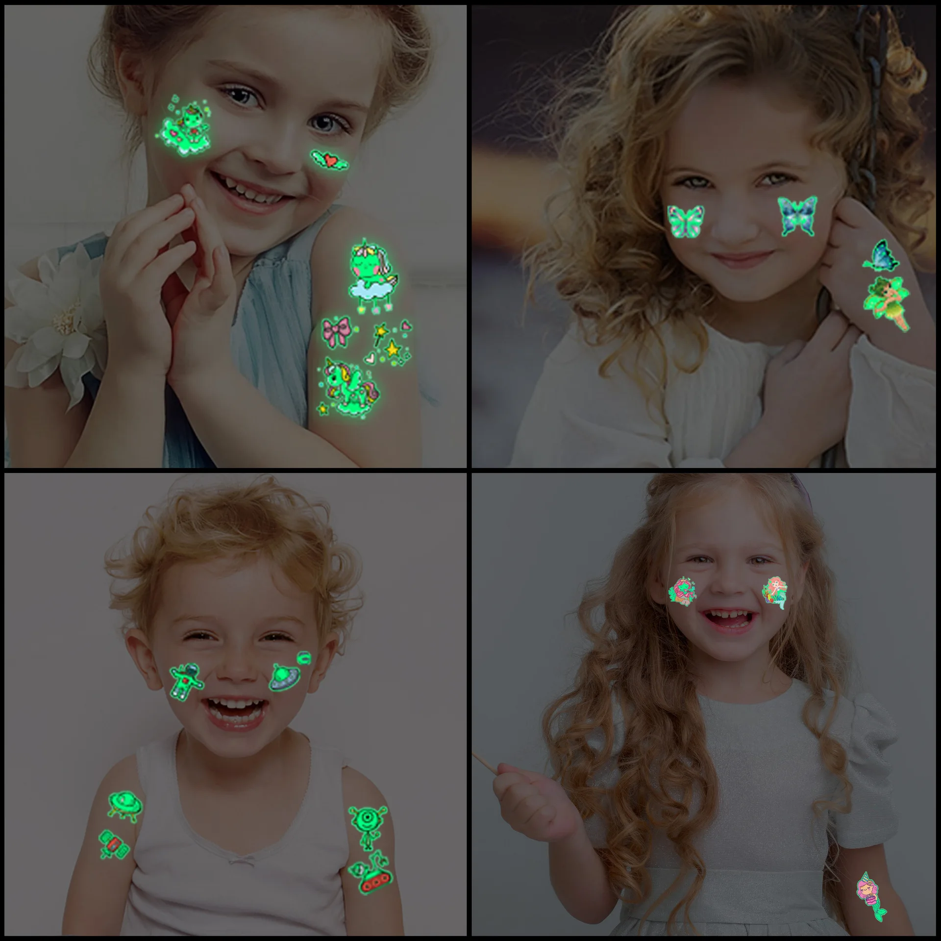 10 Pcs Glow Dark Kid Tattoo Stickers Lovely Unicorn Mermaid Dinosaur Design High Quality Waterproof Safe Skin Party Favor
10 Pcs Glow Dark Kid Tattoo Stickers Lovely Unicorn Mermaid Dinosaur Design High Quality Waterproof Safe Skin Party Favor