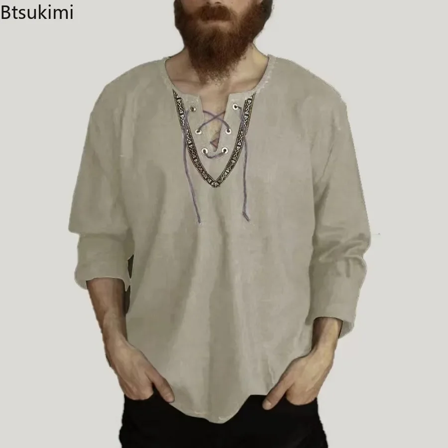 New Men's Fashion Hippie Cotton Linen Shirt Retro Casual Long Sleeve V-neck Loose Tops Man Solid Lace Up Medieval Costume Blouse
New Men's Fashion Hippie Cotton Linen Shirt Retro Casual Long Sleeve V-neck Loose Tops Man Solid Lace Up Medieval Costume Blouse