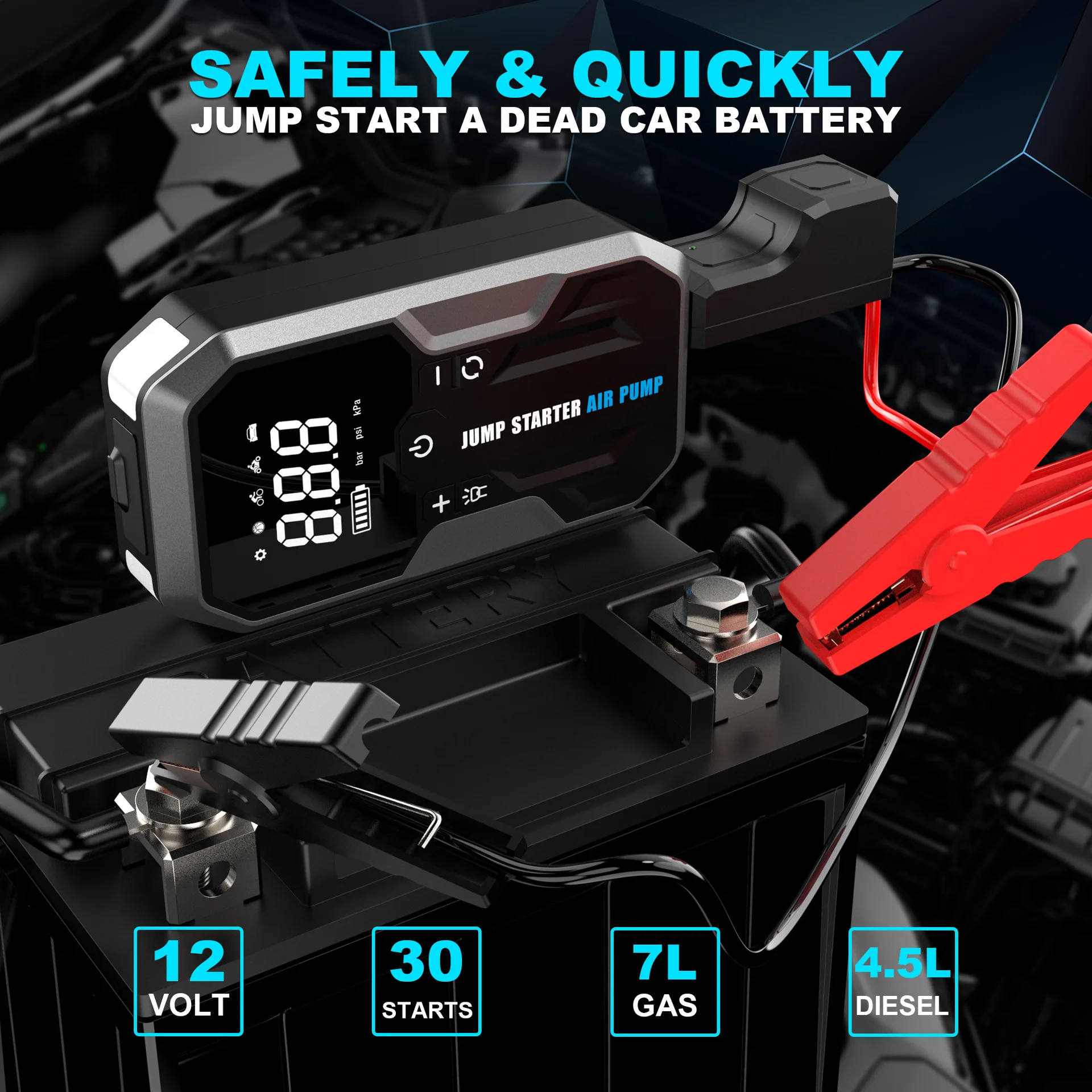 12V Car Emergency Jump Starter 2-in-1 Air Pump Digital Preset Tyre Pressure Portable Outdoor Battery Booster
12V Car Emergency Jump Starter 2-in-1 Air Pump Digital Preset Tyre Pressure Portable Outdoor Battery Booster