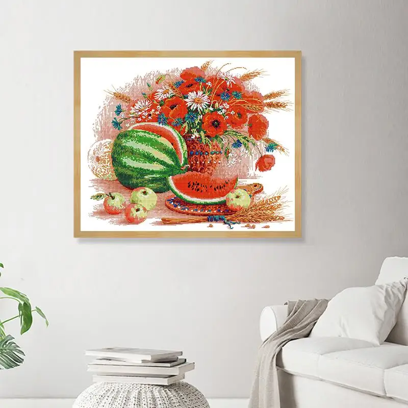 Watermelon and Red Flowers Printed Cross Stitch Kit 14CT White Cloth 11CT Calico Needlework Sewing Set DIY Embroidery Home Decor
Watermelon and Red Flowers Printed Cross Stitch Kit 14CT White Cloth 11CT Calico Needlework Sewing Set DIY Embroidery Home Decor