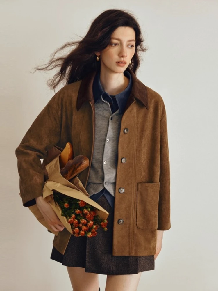 OLrain Faux Suede Jacket Women's Casual Loose-fit Contrast Color Coat 2025 Autumn New Arrival Turn-down Collar GO57QW000986
OLrain Faux Suede Jacket Women's Casual Loose-fit Contrast Color Coat 2025 Autumn New Arrival Turn-down Collar GO57QW000986