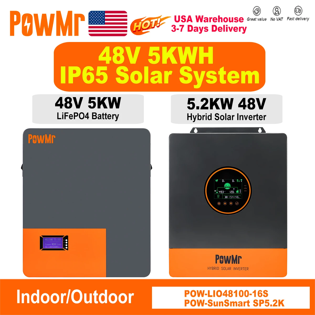 PowMr 5KWH Solar Home Energy Storage Wall Mount Storage Combination 5.2KW 48V Hybrid Solar Inverter + 5KWH 48V LiFePO4 Lithium Iron Phosphate Battery Emergency Supply Built‑in BMS 6000 Cycles Long Life 100A Max Charge Discharge Emergency Backup Power
PowMr 5KWH Solar Home Energy Storage Wall Mount Storage Combination 5.2KW 48V Hybrid Solar Inverter + 5KWH 48V LiFePO4 Lithium Iron Phosphate Battery Emergency Supply Built‑in BMS 6000 Cycles Long Life 100A Max Charge Discharge Emergency Backup Power