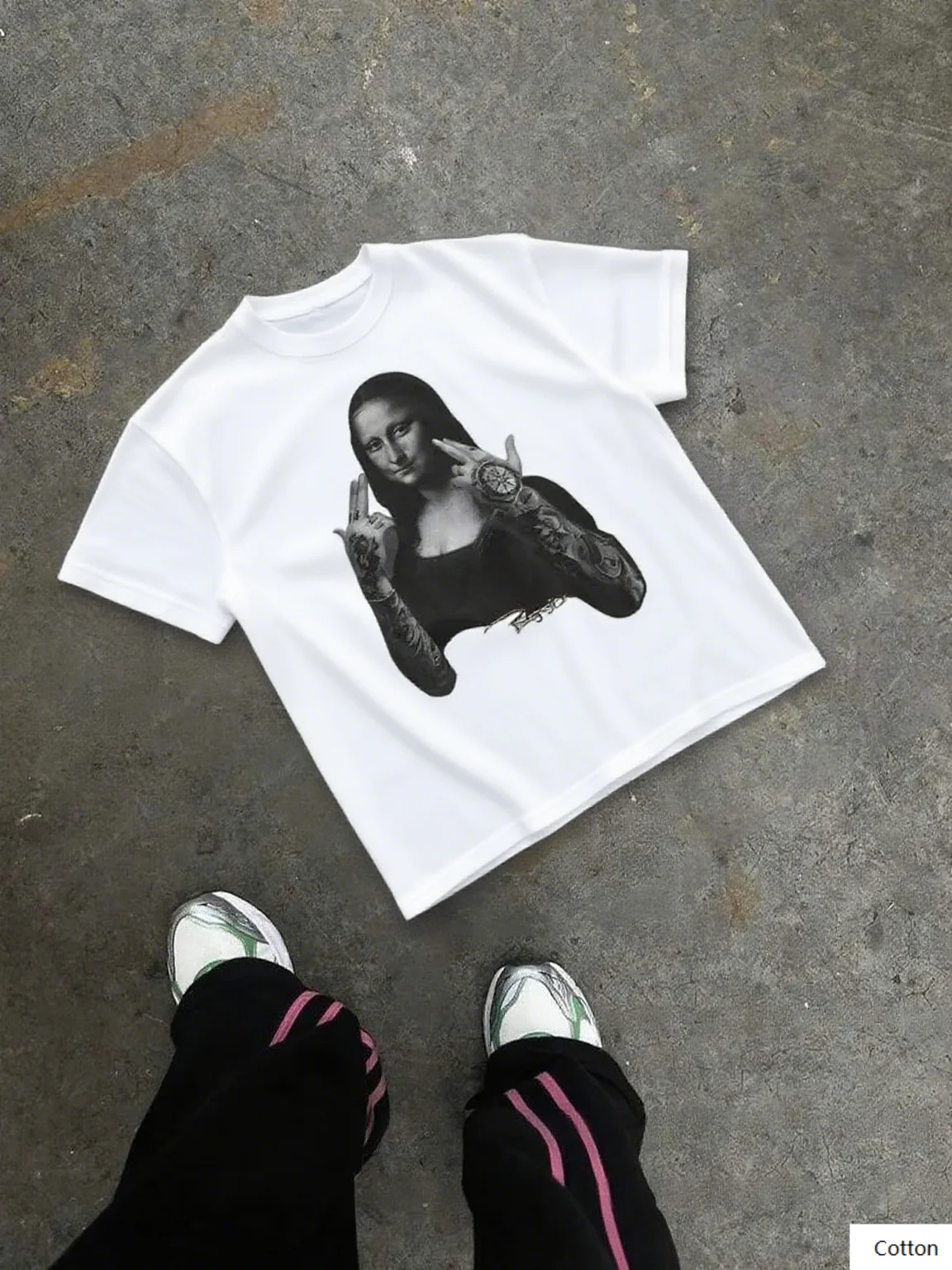 Мужская хлопковая футболка с принтом и крутым татуировкой Мона Лизы, идеально подходящая для тех, кто любви, смешивание искусства и уличной моды
Мужская хлопковая футболка с принтом и крутым татуировкой Мона Лизы, идеально подходящая для тех, кто любви, смешивание искусства и уличной моды