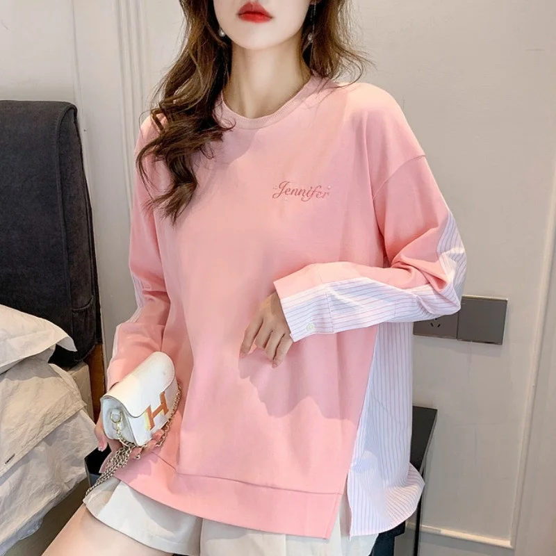 Laid-back Style Spliced Sweatshirt Women's Loose Long Sleeve round Neck Pink Spring Autumn Fashionable Korean Version Top
Laid-back Style Spliced Sweatshirt Women's Loose Long Sleeve round Neck Pink Spring Autumn Fashionable Korean Version Top