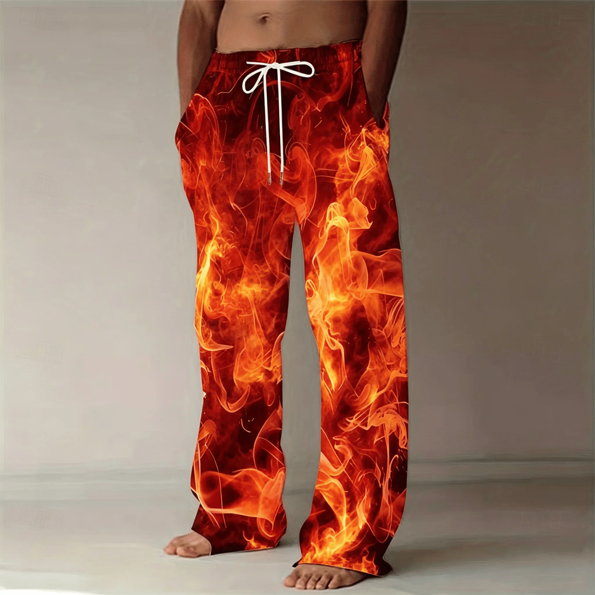 Men's Fiery Flame Print Drawstring Pants, Casual Beach Straight Leg Pants for Summer Vacation
Men's Fiery Flame Print Drawstring Pants, Casual Beach Straight Leg Pants for Summer Vacation
