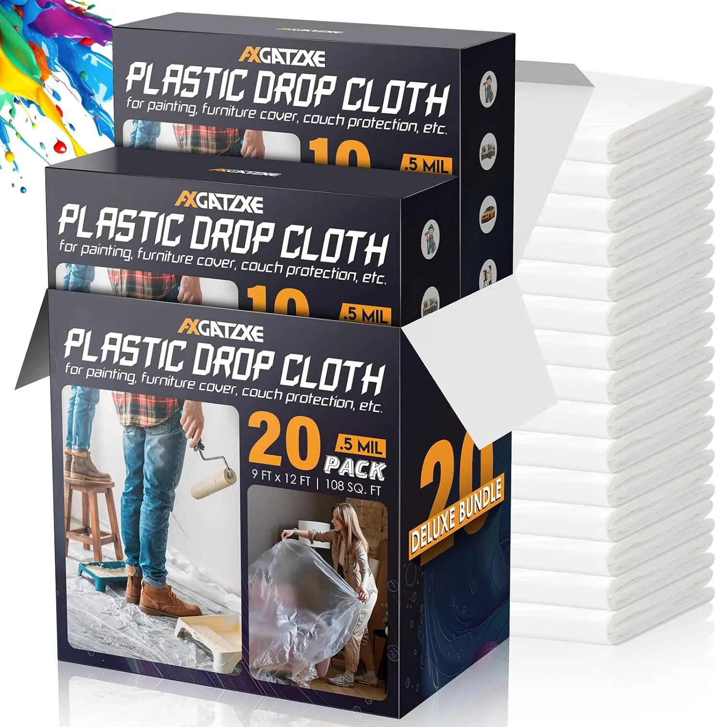 12 x 9 Ft Plastic Sheet Drop Cloths (20-Pack) - Disposable Painter's Sheeting & Tarps for Painting, Waterproof Painting Supplies
12 x 9 Ft Plastic Sheet Drop Cloths (20-Pack) - Disposable Painter's Sheeting & Tarps for Painting, Waterproof Painting Supplies