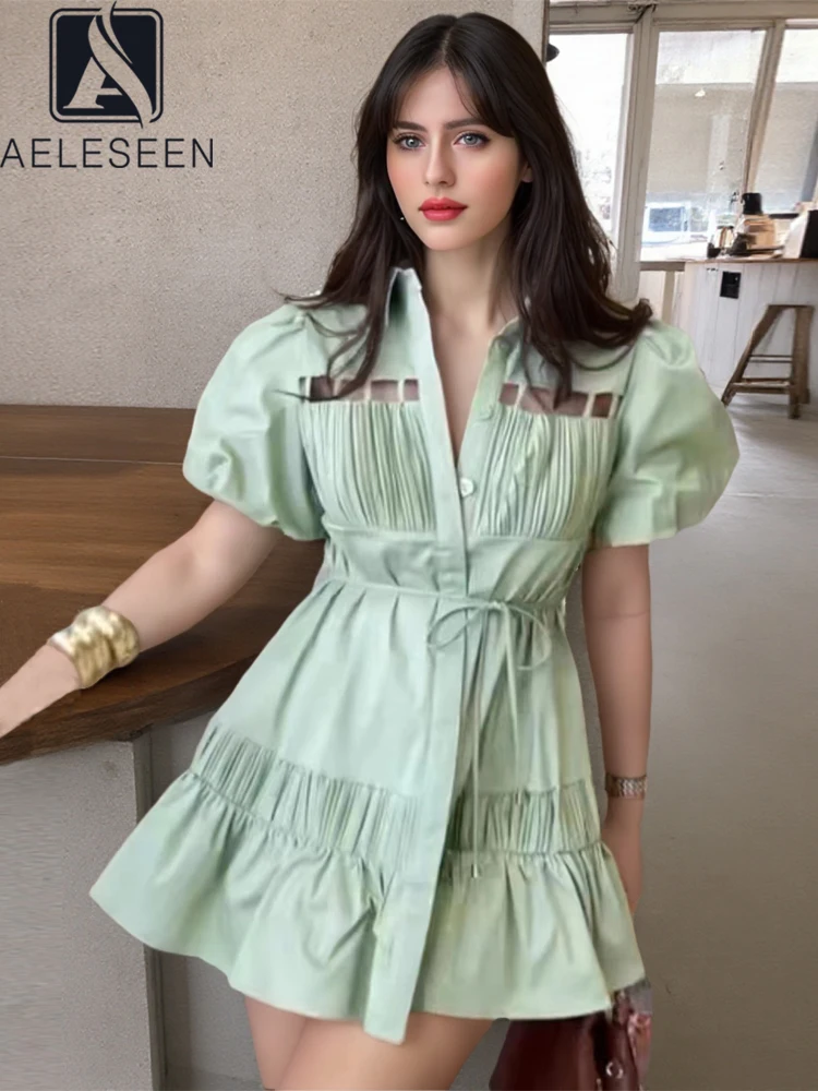 AELESEEN Spring Summer Mini Dress Women 2025 New Turn-down Collar Single-breasted Puff Sleeve Hollow Out Belt Casual Ladies
AELESEEN Spring Summer Mini Dress Women 2025 New Turn-down Collar Single-breasted Puff Sleeve Hollow Out Belt Casual Ladies