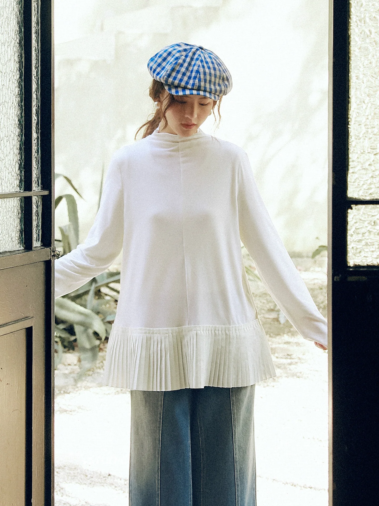 Organic Cotton Long Sve round Ne T-irt Women's Base irt Spring Summer Outwear Pleated Hem Splice Design Casual Sle
Organic Cotton Long Sve round Ne T-irt Women's Base irt Spring Summer Outwear Pleated Hem Splice Design Casual Sle