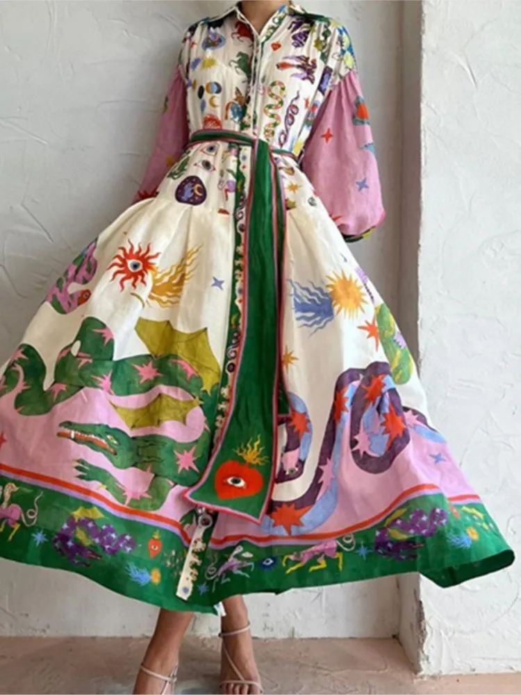 2025 New Women's Personalized Printed Lapel Waist Long Sleeves Large Sway Dress Spring Fashion Casual Lantern Sleeve Long Dress
2025 New Women's Personalized Printed Lapel Waist Long Sleeves Large Sway Dress Spring Fashion Casual Lantern Sleeve Long Dress