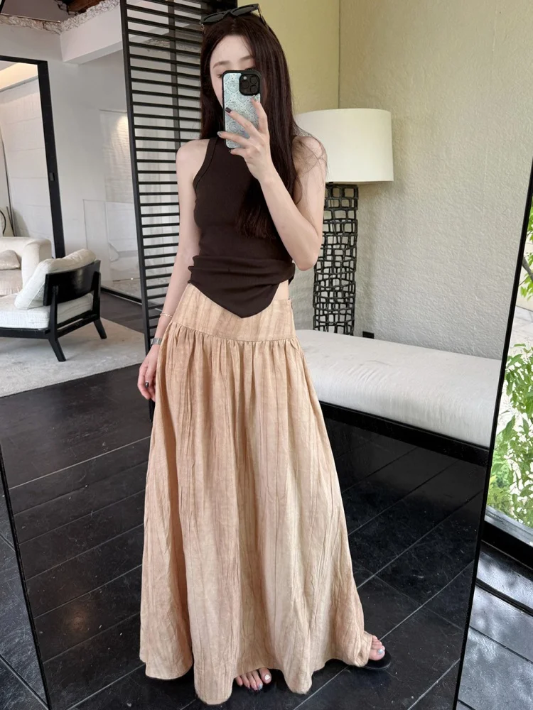 Linen Dyed Half Skirt Women's Summer Slim Waist Midi Skirt Pink White Half-length Skirts Casual High Waist A-line Skirt
Linen Dyed Half Skirt Women's Summer Slim Waist Midi Skirt Pink White Half-length Skirts Casual High Waist A-line Skirt