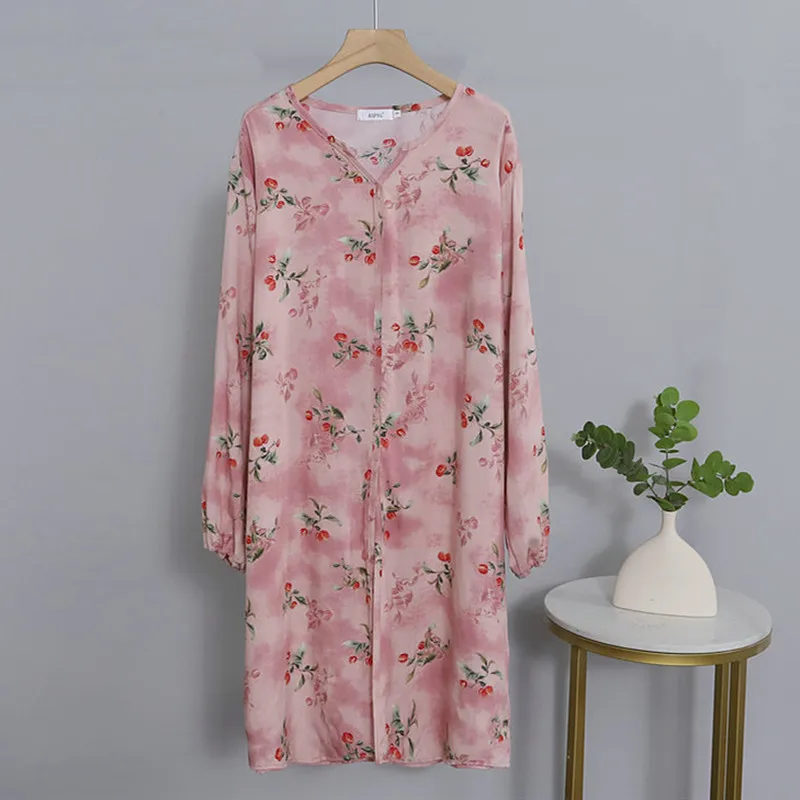 Women's Nightgown V Neck Long Sleeve Nightshirt New Cotton Rayon Sleepwear Dress Loose Spring Autumn Retro Ladies Night Shirt
Women's Nightgown V Neck Long Sleeve Nightshirt New Cotton Rayon Sleepwear Dress Loose Spring Autumn Retro Ladies Night Shirt