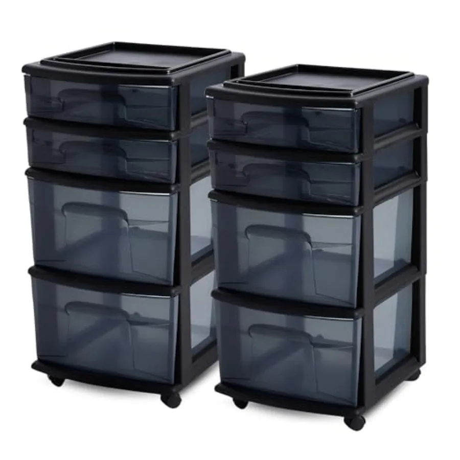 2-Pack 4-Tier Clear Plastic Drawer Tower Organizer with Black Frame and Wheels for Home Bathroom Bedroom Office Classroom Stora
2-Pack 4-Tier Clear Plastic Drawer Tower Organizer with Black Frame and Wheels for Home Bathroom Bedroom Office Classroom Stora