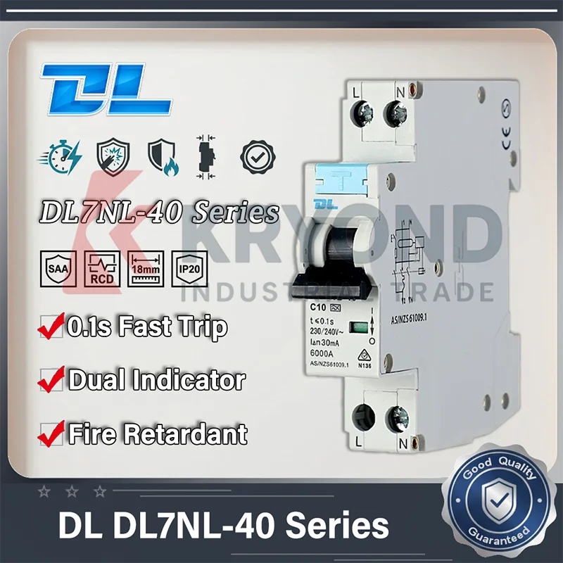 DL DL7NL-40 DPN RCBO Leakage Switch SAA Certified 0.1S Fast Trip Overload Short Circuit Protection Household 1P+N 18mm Slim
DL DL7NL-40 DPN RCBO Leakage Switch SAA Certified 0.1S Fast Trip Overload Short Circuit Protection Household 1P+N 18mm Slim
