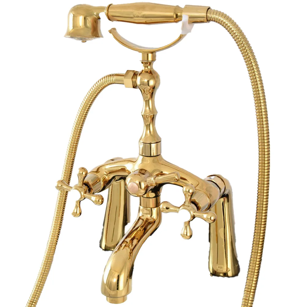 Luxury Gold Color Brass Clawfoot Bath Tub Faucet Deck Mount Bath Shower Mixer Tap W/ Handheld Shower
Luxury Gold Color Brass Clawfoot Bath Tub Faucet Deck Mount Bath Shower Mixer Tap W/ Handheld Shower