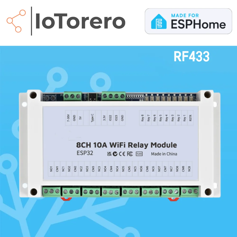 IoTorero Made For ESPHome 8CH Relay Module Inching Self Lock Works With Home Assistant 
IoTorero Made For ESPHome 8CH Relay Module Inching Self Lock Works With Home Assistant