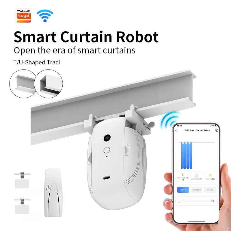 Smart Curtain Robot (T/U-shaped track) WiFi One-Touch APP Remote Control , Timed switch, Pull-to-start, 8KG load capacity
Smart Curtain Robot (T/U-shaped track) WiFi One-Touch APP Remote Control , Timed switch, Pull-to-start, 8KG load capacity