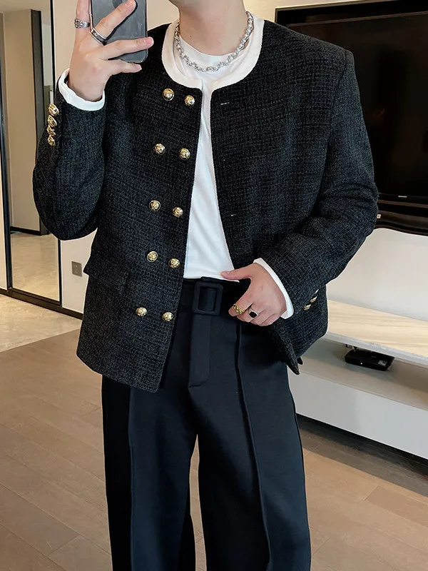 TANGZ Studio Men's Luxury Sle Jaet Double Row Button Design Gold Bule No Collar Korean Version Autumn Season Outerwear
TANGZ Studio Men's Luxury Sle Jaet Double Row Button Design Gold Bule No Collar Korean Version Autumn Season Outerwear