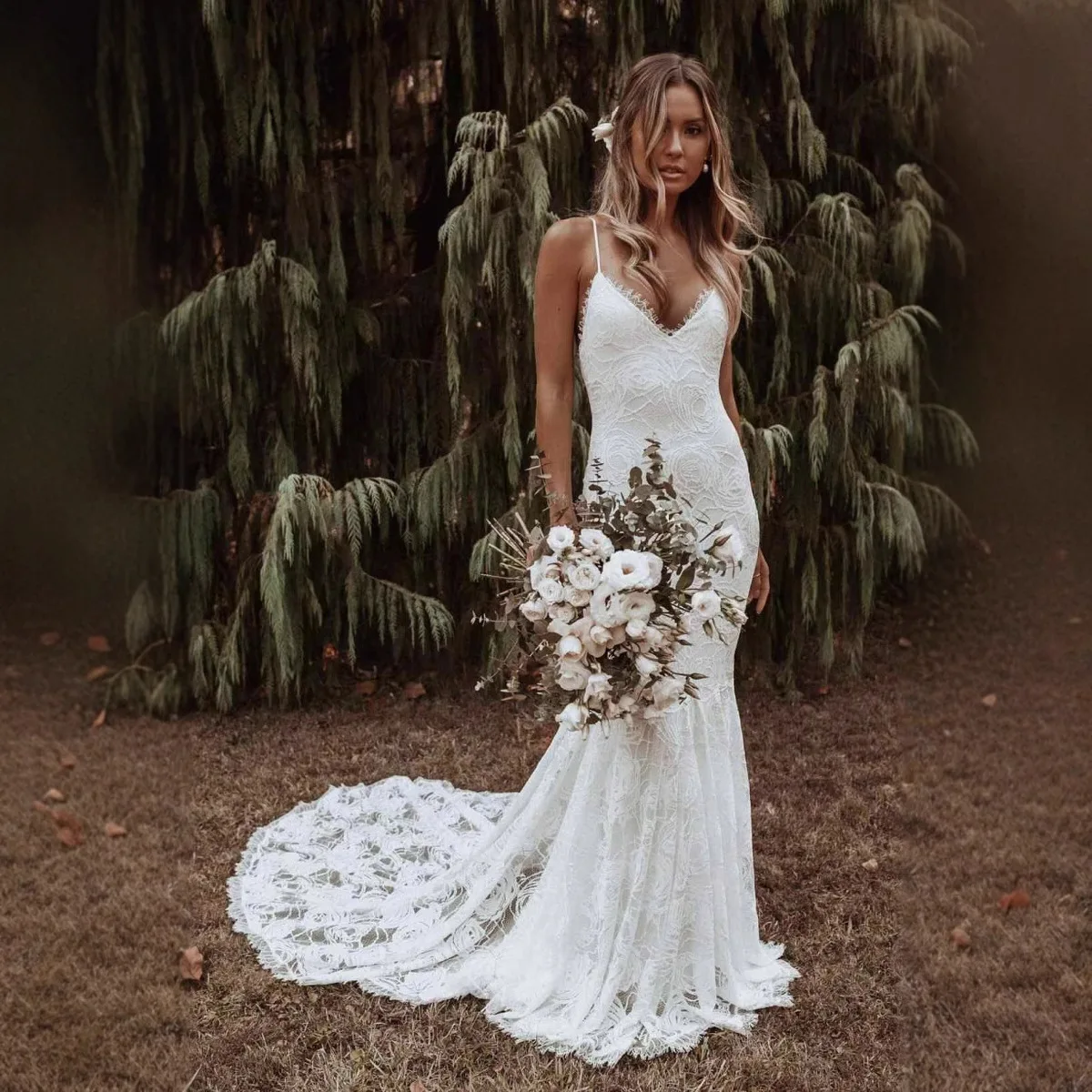 Sexy Mermaid Beach Bridal Gown V Neck Lace Backless Sleeveless Sweep Train Romance Boho Wedding Dresses 2025 Free Customized
Sexy Mermaid Beach Bridal Gown V Neck Lace Backless Sleeveless Sweep Train Romance Boho Wedding Dresses 2025 Free Customized
