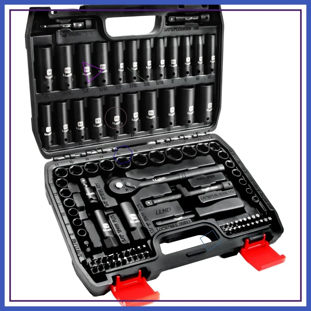 Набор ударных головок 3/8, 95 шт., глубокие и неглубокие метрические/SAE с храповым механизмом, головки для свечей зажигания
Набор ударных головок 3/8, 95 шт., глубокие и неглубокие метрические/SAE с храповым механизмом, головки для свечей зажигания