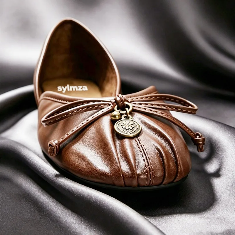 High Quality Brown Bow Detail Ballet Flats Women Novelty Pleated Design Loafers for Ladies Light Comfortable Women's Shoes
High Quality Brown Bow Detail Ballet Flats Women Novelty Pleated Design Loafers for Ladies Light Comfortable Women's Shoes
