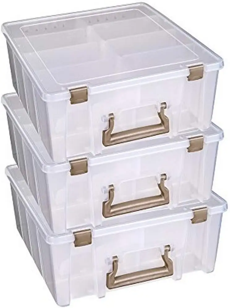 3-Pack Deep Storage Organizer Boxes with Handles, Clear Plastic Craft Cases, Stackable Art Supply Container
3-Pack Deep Storage Organizer Boxes with Handles, Clear Plastic Craft Cases, Stackable Art Supply Container