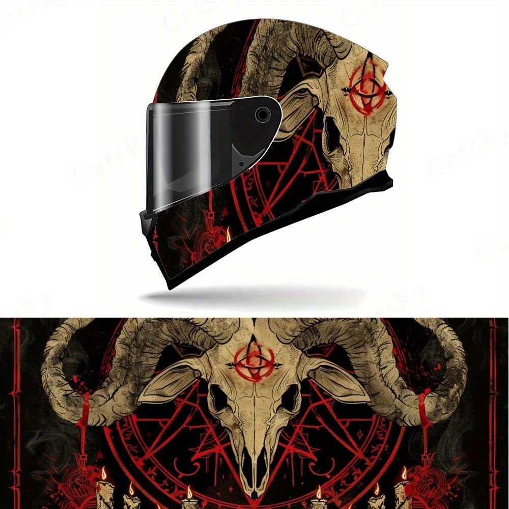 Dark Mysterious Ram Skull Helmet Vinyl Wraps, Waterproof Scratch-Resistant Full Face Helmet Decals, Durable PVC Artistic Design,
Dark Mysterious Ram Skull Helmet Vinyl Wraps, Waterproof Scratch-Resistant Full Face Helmet Decals, Durable PVC Artistic Design,