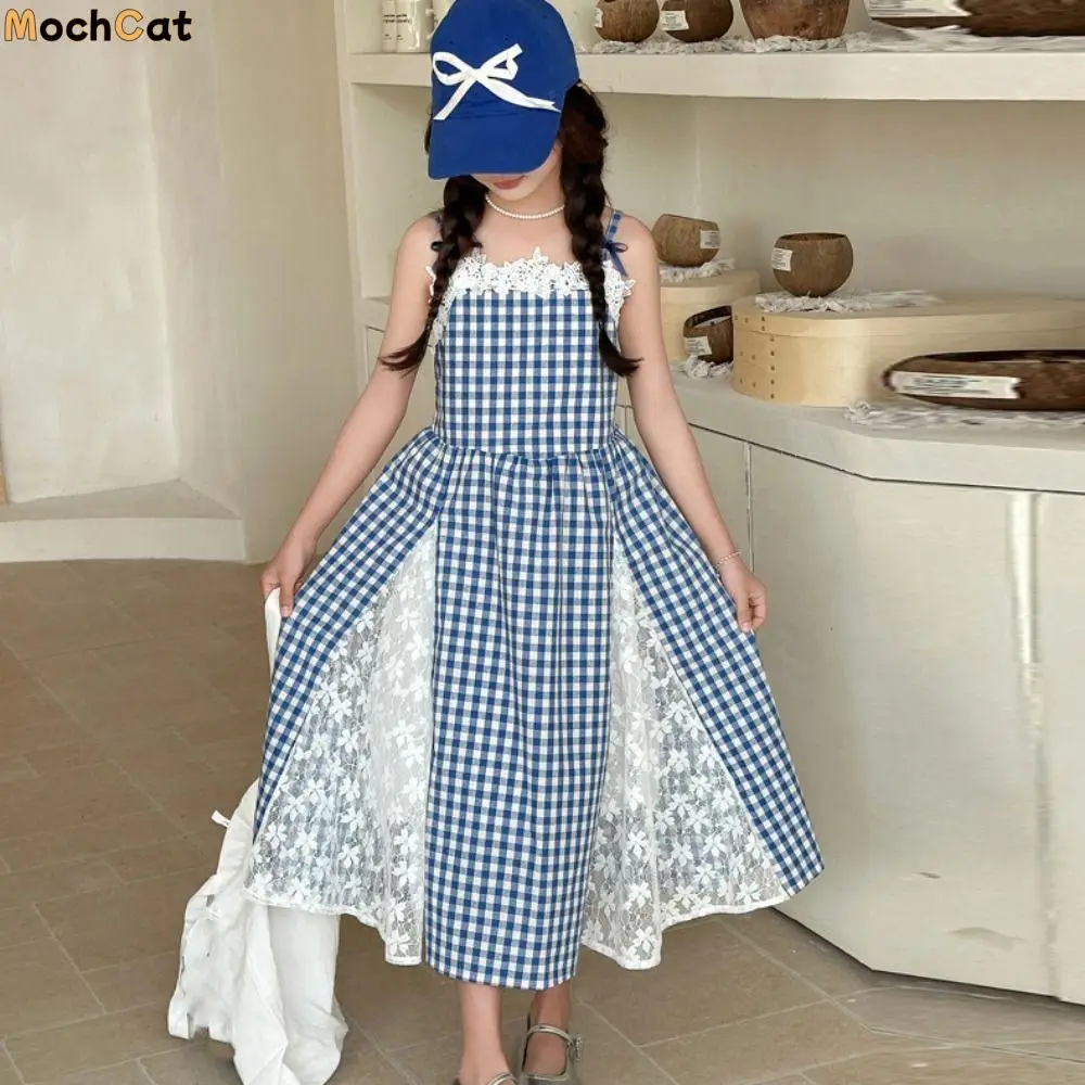 Fashion Plaid Girl Princess Dress Lace Mesh Sweet Teens Sling Dress Loose Skirt Children Sleeveless Dresses Summer
Fashion Plaid Girl Princess Dress Lace Mesh Sweet Teens Sling Dress Loose Skirt Children Sleeveless Dresses Summer