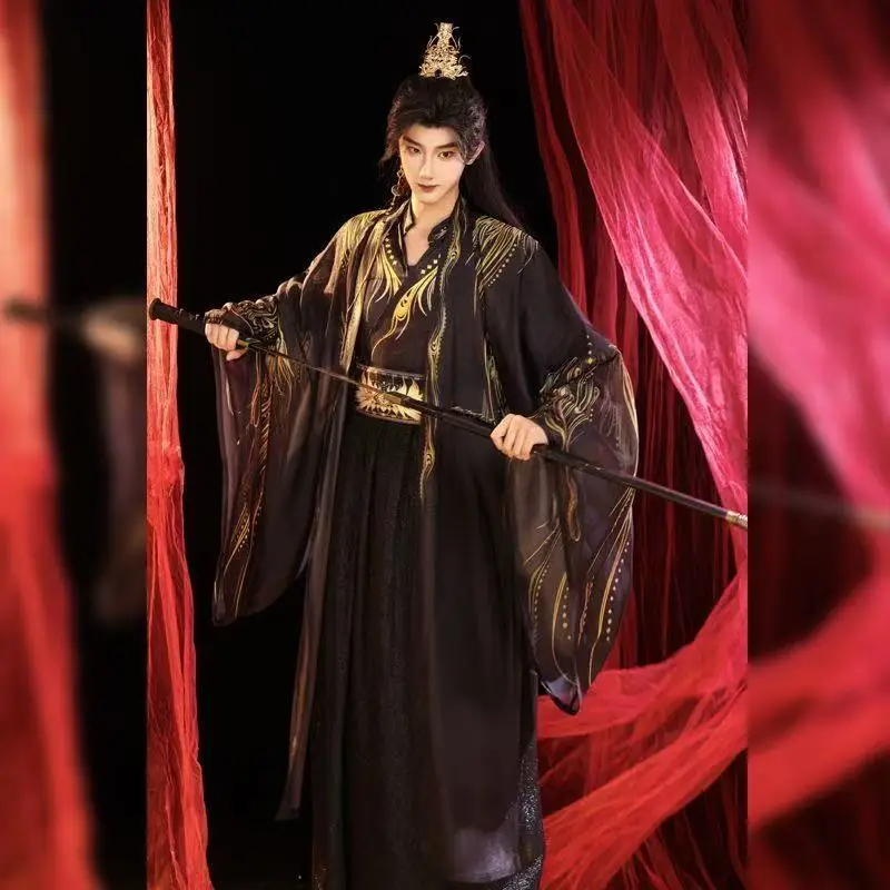 Темно-черный мужской ханьфу, традиционная китайская одежда с перекрестным воротником и принтом, винтажный боевой костюм Wuxia, мужские костюмы хань
Темно-черный мужской ханьфу, традиционная китайская одежда с перекрестным воротником и принтом, винтажный боевой костюм Wuxia, мужские костюмы хань