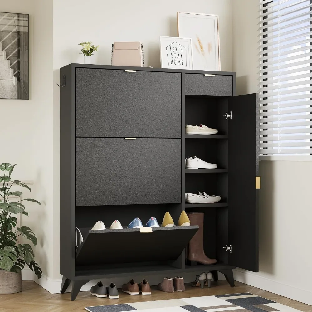 Slim Shoe Storage Cabinet with Door Black Narrow Shoes Organizer with 3 Flip Drawers Boot Rack for Entryway 22 Pairs
Slim Shoe Storage Cabinet with Door Black Narrow Shoes Organizer with 3 Flip Drawers Boot Rack for Entryway 22 Pairs