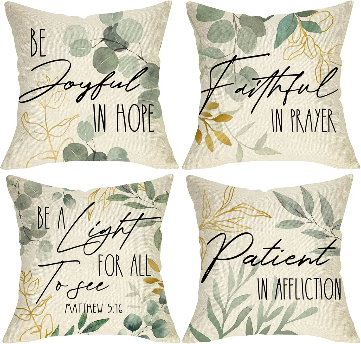 Eucalyptus Leaves Christian Throw Pillow Covers 18x18 Set of 4, Religious Motivational Bible Verse Decor for Couch Sofa
Eucalyptus Leaves Christian Throw Pillow Covers 18x18 Set of 4, Religious Motivational Bible Verse Decor for Couch Sofa