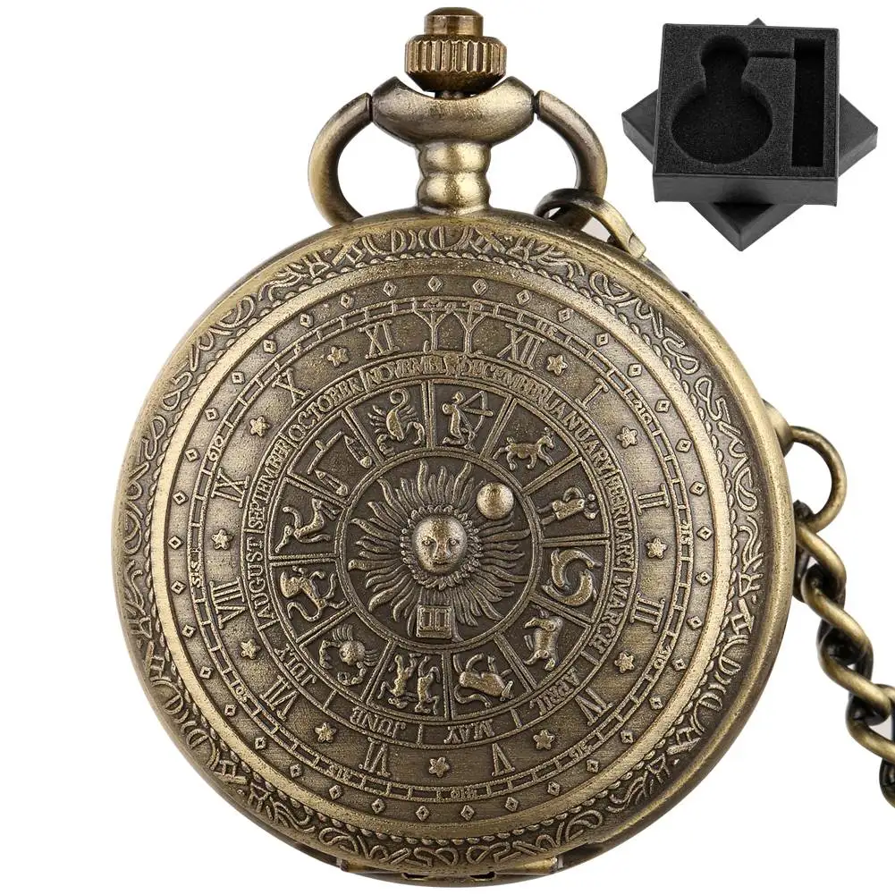 Vintage 12 Star Signs Bronze Quartz Pocket Watch Arabic Numerals Dial Necklace Pendant Fob Chain Pocket Clock Retro Unisex Gift
Vintage 12 Star Signs Bronze Quartz Pocket Watch Arabic Numerals Dial Necklace Pendant Fob Chain Pocket Clock Retro Unisex Gift