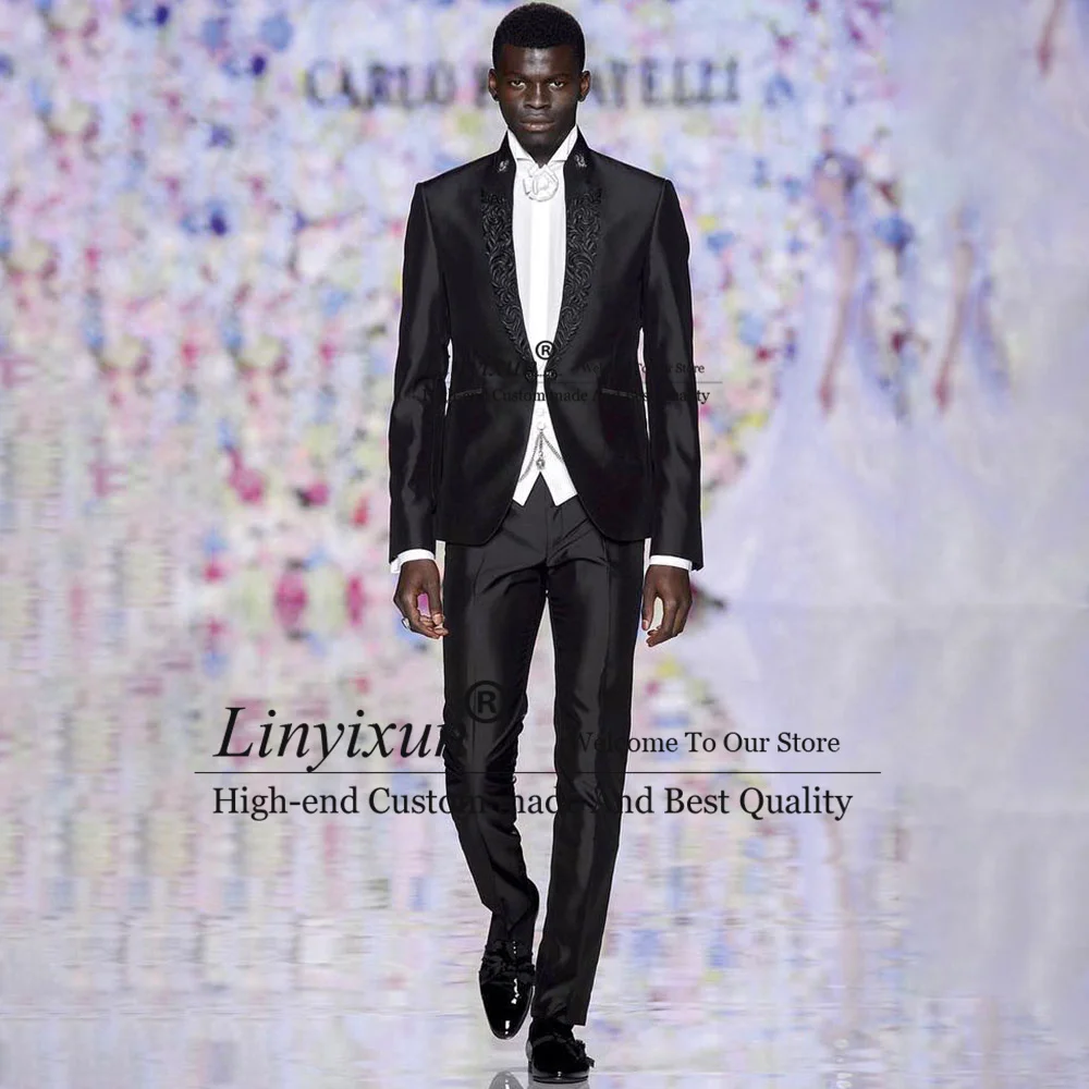 Black Appliques Men Suits Shawl Lapel Groom Wedding Tuxedos 2 Pieces Sets Male Prom Blazers Pants Outfit Terno Masculino
Black Appliques Men Suits Shawl Lapel Groom Wedding Tuxedos 2 Pieces Sets Male Prom Blazers Pants Outfit Terno Masculino