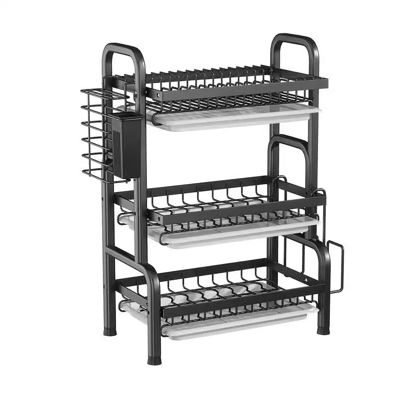 3-Tier Dish Drying Rack Self-Draining, Carbon Steel Kitchen Dish Rack with Cutlery & Cutting Board Holder for Compact Countertop
3-Tier Dish Drying Rack Self-Draining, Carbon Steel Kitchen Dish Rack with Cutlery & Cutting Board Holder for Compact Countertop