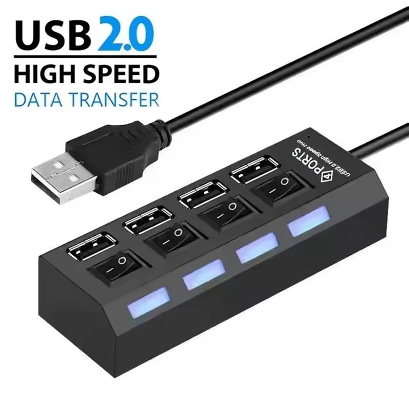 4-Ports USB 2.0 Hub Extension Splitter With Independent LED Switch Control For Laptop Desktop MacBook Computer Accessory Kit Set
4-Ports USB 2.0 Hub Extension Splitter With Independent LED Switch Control For Laptop Desktop MacBook Computer Accessory Kit Set